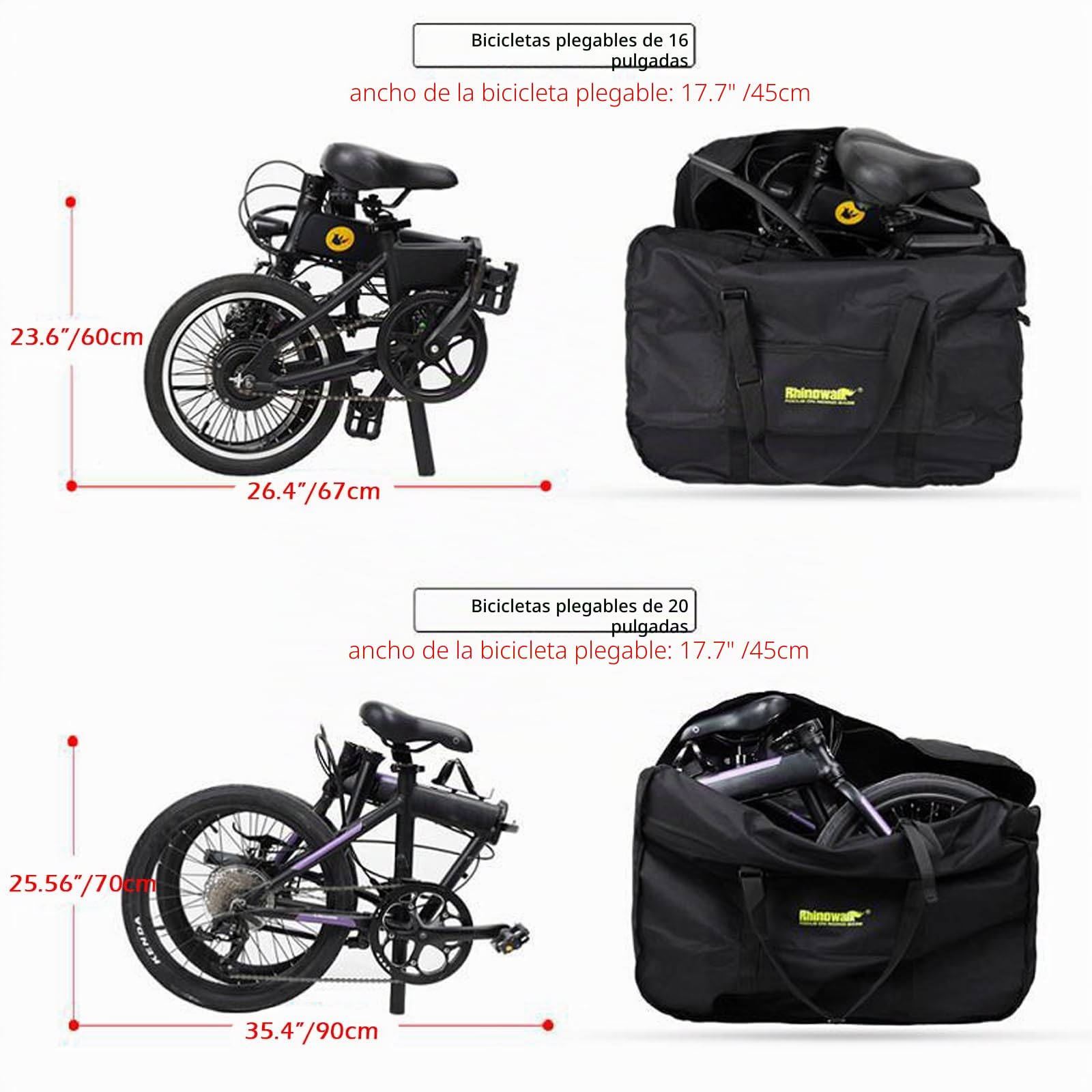 Rhinowalk Bolsa Plegable para Bicicleta de 20/26 Pulgadas, Impermeable, Bolsa de Transporte para Coches, Tren y Viajes (Negro 20 Pulgadas)