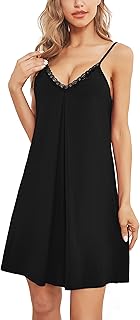 Memory baby Womens Chemise Sleepwear Full Slips Sexy Lace Nightgown Soft Jersey Lingerie