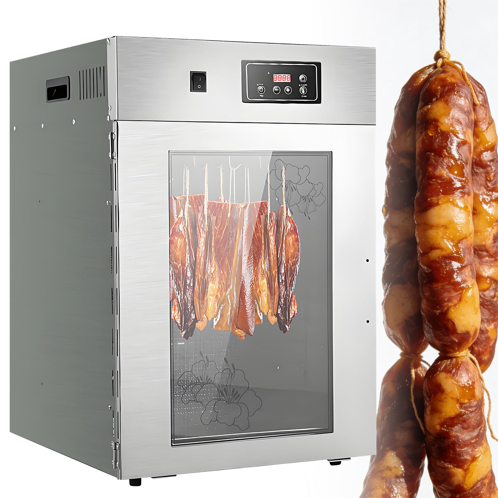 Gewerblicher Fleischtrocknungs Und Reifeschrank Edelstahl,Räuchern Und Trocknen 2-in-1,Temperaturbereich 30-90℃,24 Stunden Timer,Dry AGER Reifeschrank Für Beef Jerky,Würstchen 7.5kg