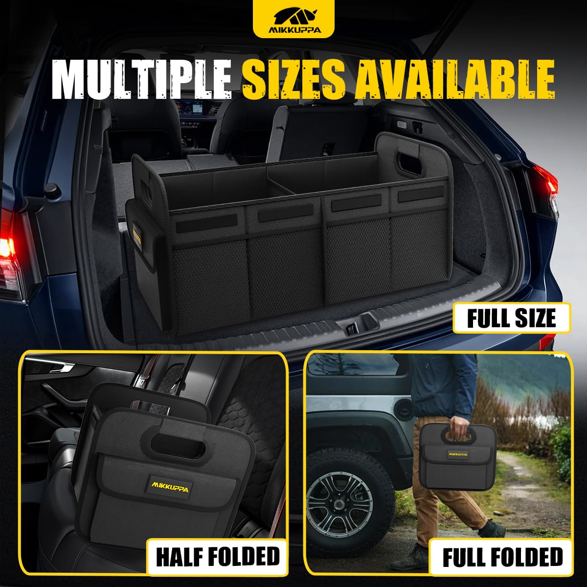 MIKKUPPA Car Trunk Organizer - 70L Collapsible Trunk Organizer for Groceries, Car Storage Organizers for SUV Auto Truck Van with Non Slip Bottom (Black)