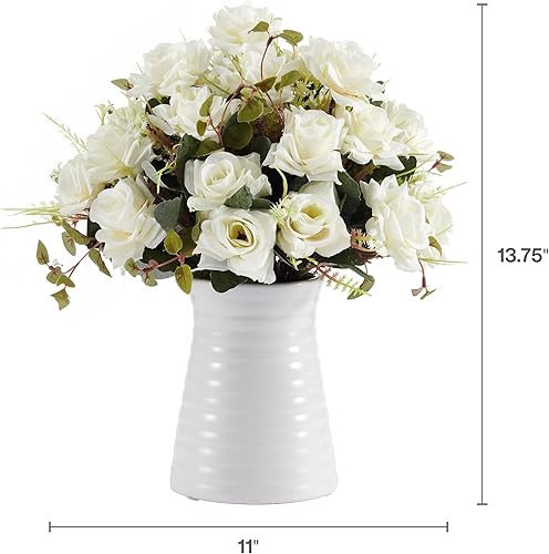 Miniatura 2 de Elements Flores artificiales en jarrón, arreglo de 21 rosas, ramo de flores falsas para decoración de mesa de comedor, cocina, 9.25 x 9.25 x 12.5