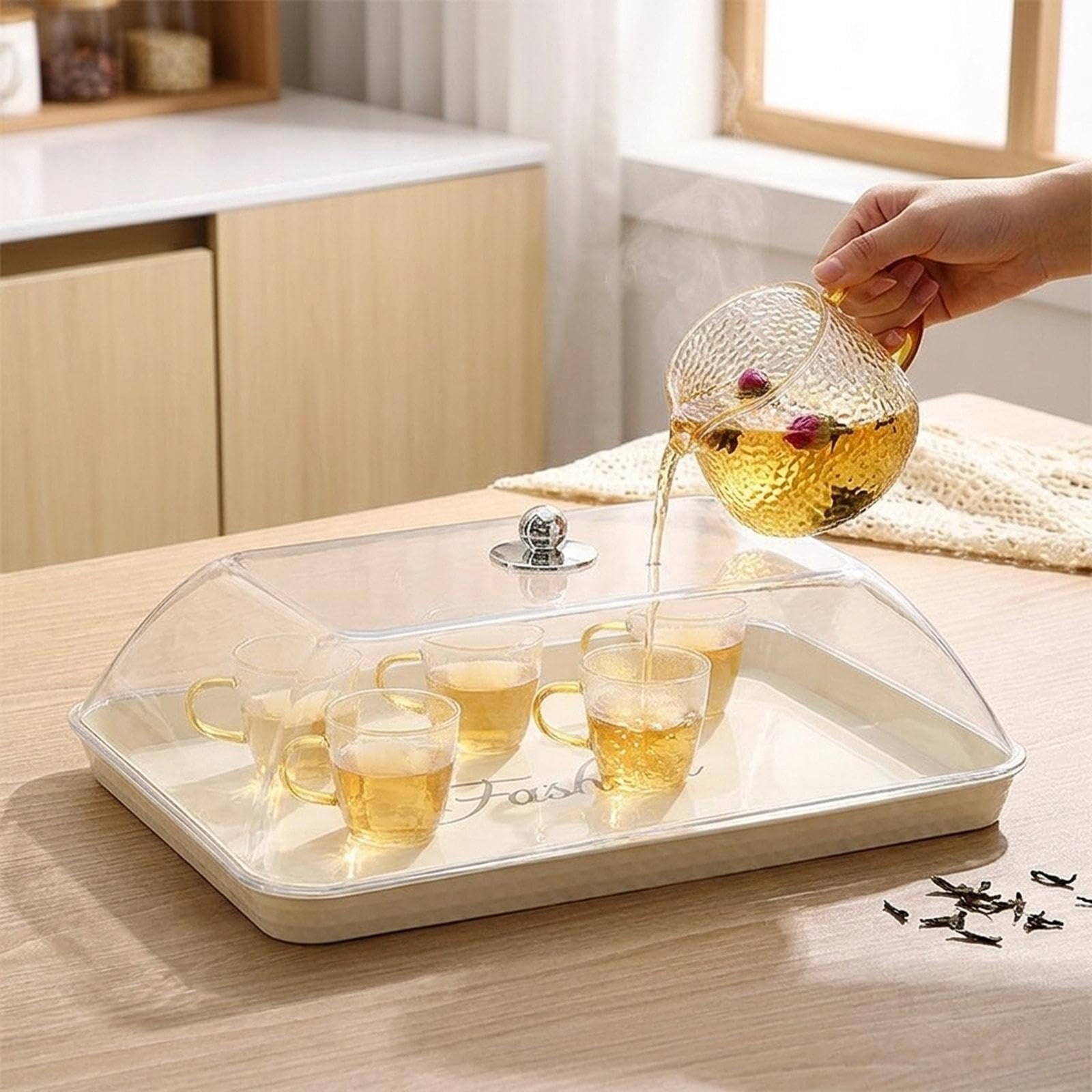 Alzata per torte, alzata per dessert con coperchio, vassoio multifunzionale portatile, piatto da portata per cupcake, sala da pranzo per le feste, Chiaro