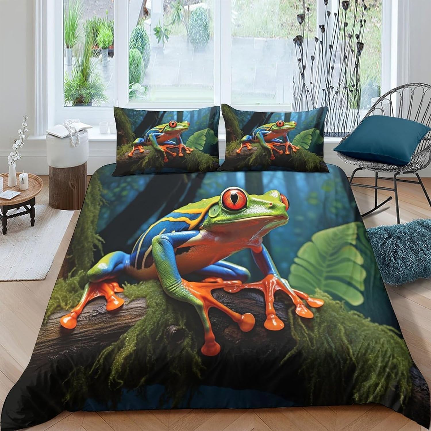 Parure de lit grenouille 200x200 cm housse de couette microfibre zippée imprimé 3D 2 personnes