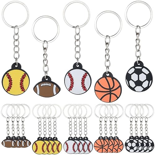 SUNNYCLUE 1 Box 25Pcs 5 Styles Sports Key Chains Sport