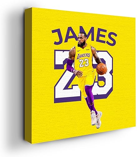 MAVIS PRINT LeBron James - Arte de pared en lienzo de 14 x 14 pulgadas, decoración de pared de baloncesto  Impresión HD y marco de madera
