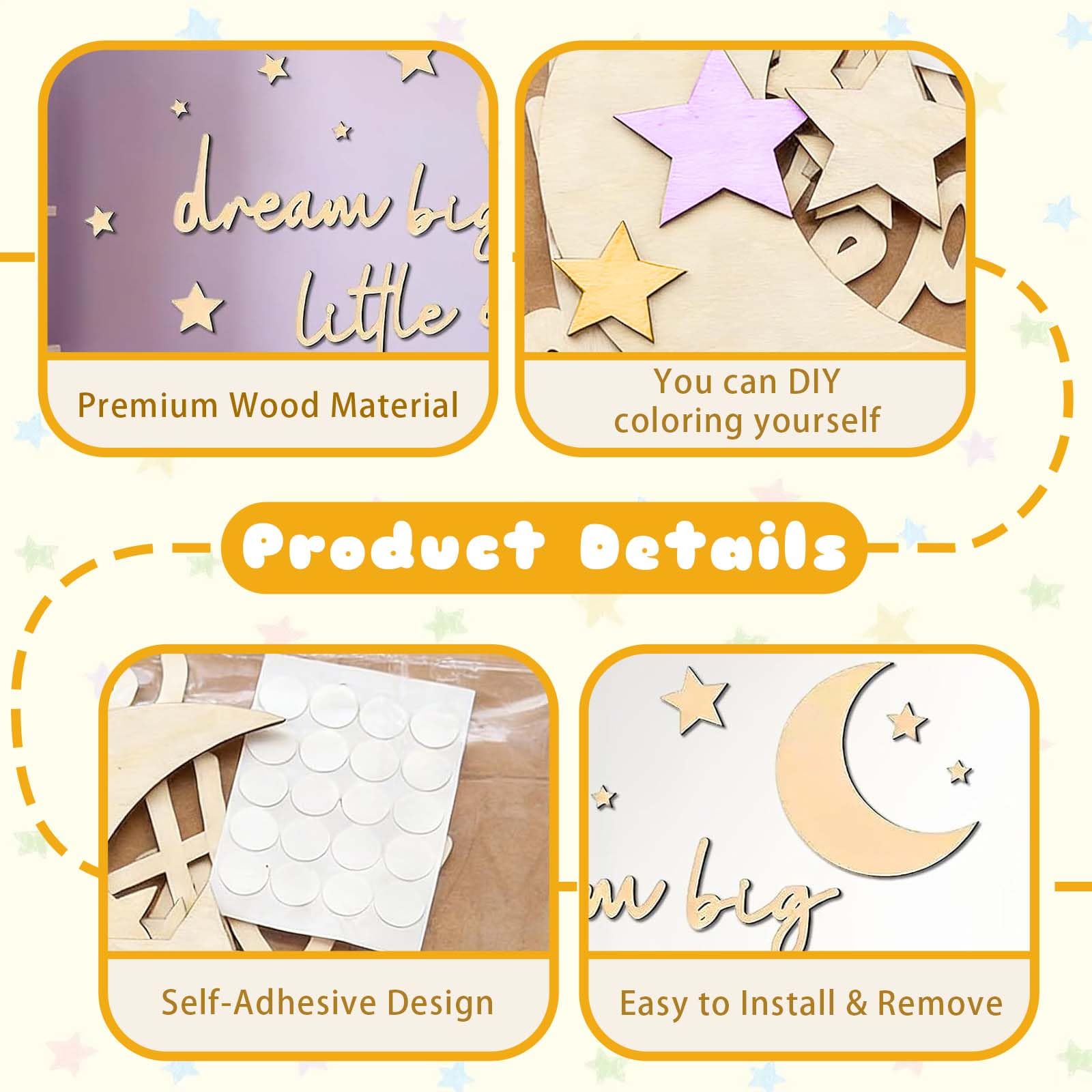 Decorazione da Parete in Legno Dream Big Little One 15 Pezzi Lettere in Legno con Luna e Stelle Stile Boho per Camera da Letto Bambini Soggiorno Casa