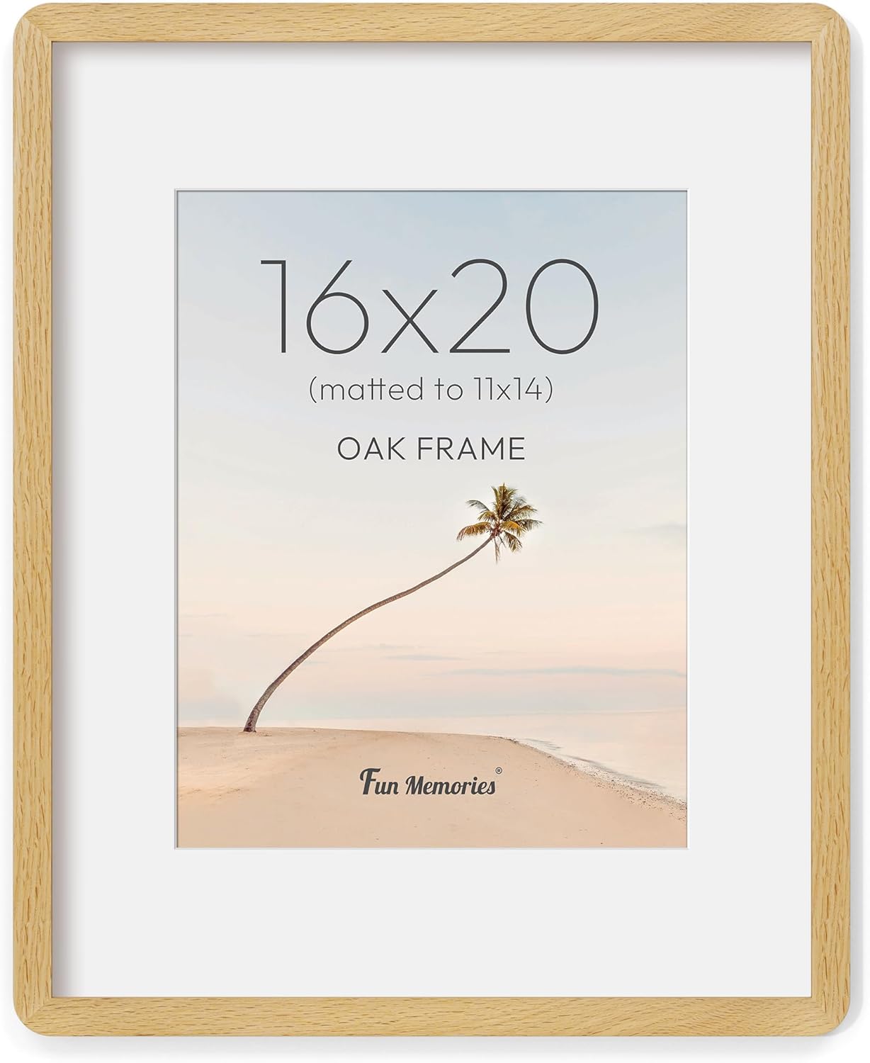 Fun Memories 16x20 Picture Frame - Solid Oak Wood Poster Frame, Photo Frame for Wall & Tabletop Display, Tempered Glass and Hanging Hardware, 16x20 Picture Frame Matted to 11x14, Natural Oak