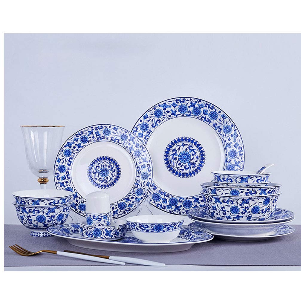 AMINSHAP 62-Piece Dinnerware Set, Blue And White Porcelain Tableware Set China Ceramic Dinner Combi-Set with Dessert Plate Soup Plate Dinner Plate Cup Saucer Service for 12