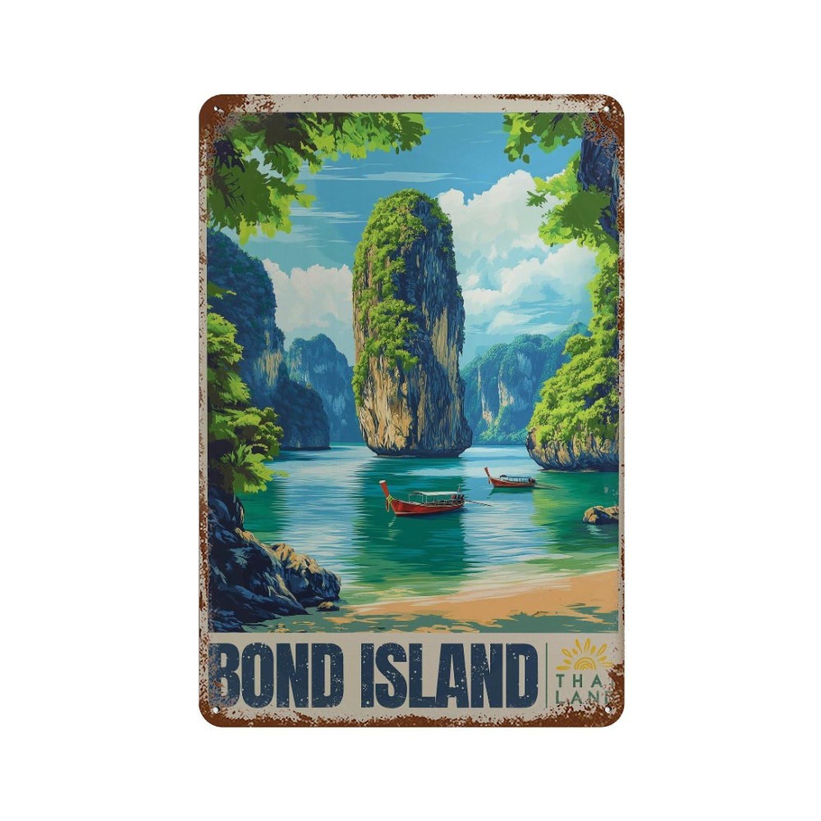 xiaoxiaoshen Bond Island Thailand Travel Tropical Beach Wall Decor Art Metal Tin Poster Modern Home Decor Art Home Bar Shop Decorations Vintage Sign 30x20cm