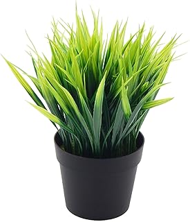 OFFIDIX Artificial Potted Plant,Fake Plant for Office Desktop, Faux Plant Wheat Grass with Black ...