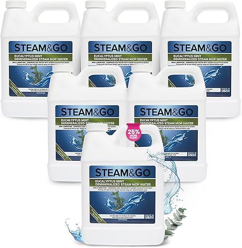 Steam & Go - Agua desmineralizada para limpiador de vapor, líquido limpiador de suelos sin PVC compatible con cualquier vaporizador de trapeador,