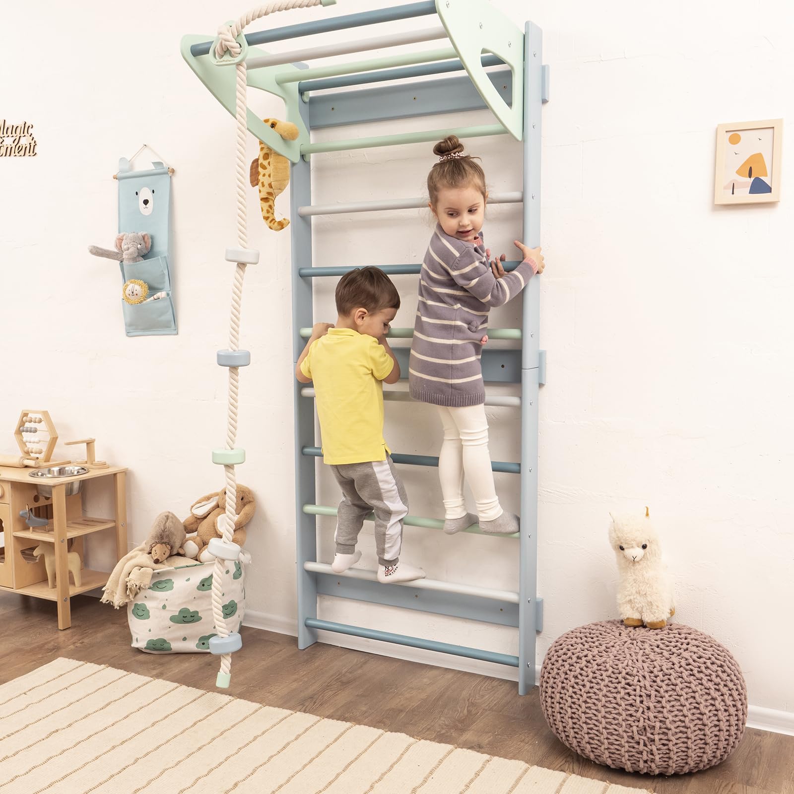 Amazon.com: Woodandhearts Swedish Ladder Wall Kids, Swedish Ladder Gym ...