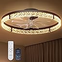 addlon Ceiling Fans with Lights and Remote, 24'' Low Profile Flush Mount Ceiling Fan, 3000–6000K Dimmable LED Fandelier, Bladeless Crystal Fan Light for Bedroom, Kitchen, Living Room, Black