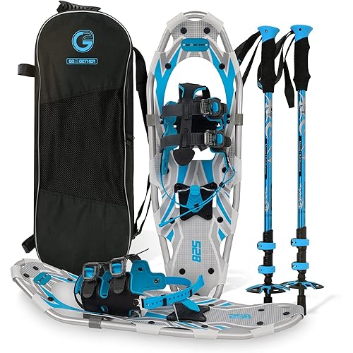 G2 21/25/30/36 Inches Light Weight Snowshoes with Toe Box, EVA Padded Ratchet Binding, Heel Lift, Flexible Pivot Bar, Durable Back Strap, Trekking Poles, Carrying Bag, Snow Baskets(6 colors available)