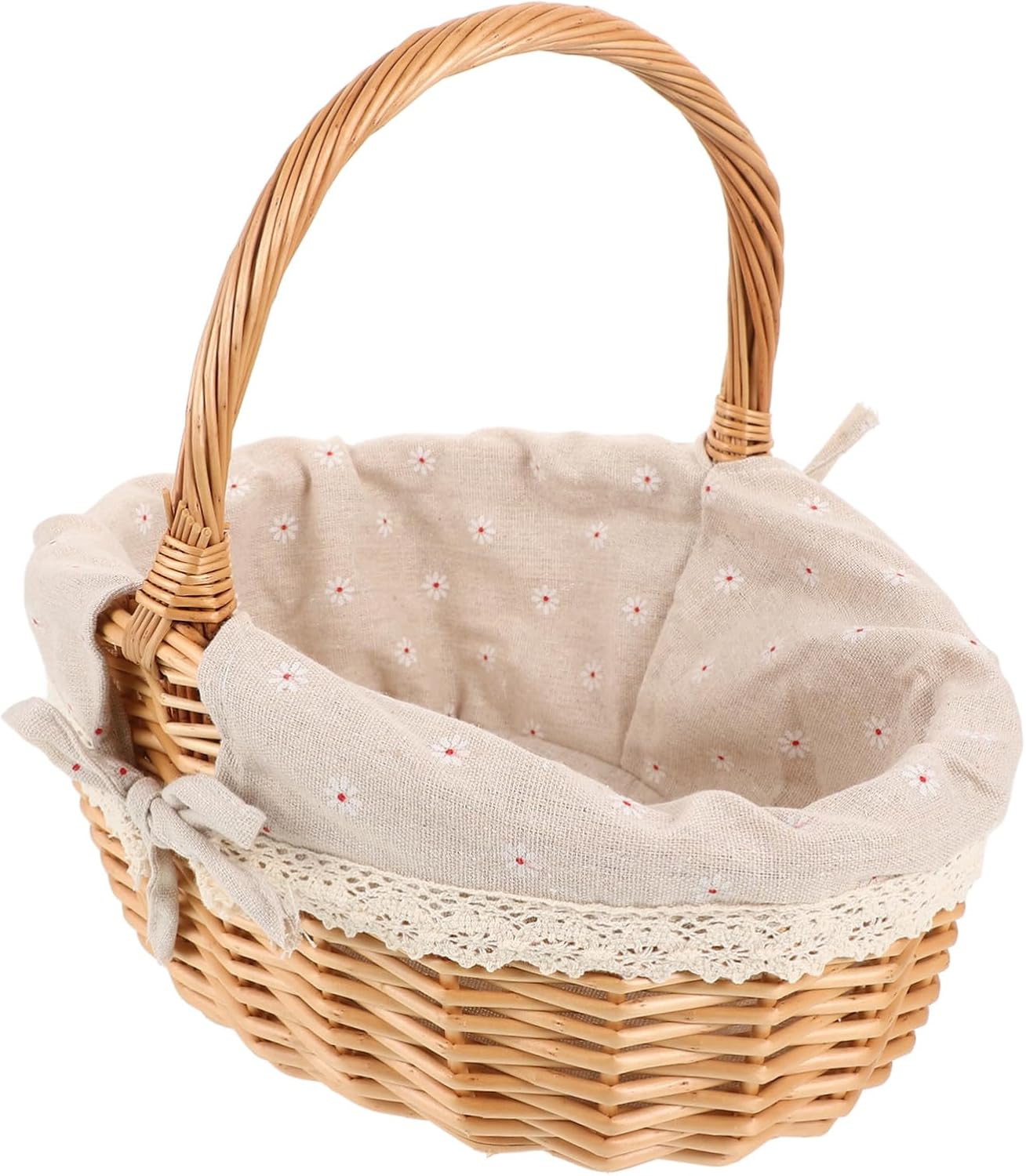 Rustic Woven Picnic Basket with Handle Handcrafted Wood Storage Basket for Outdoor Adventures Lightweight Portable Fruit and Vegetable Carrier with Charming Countryside Design