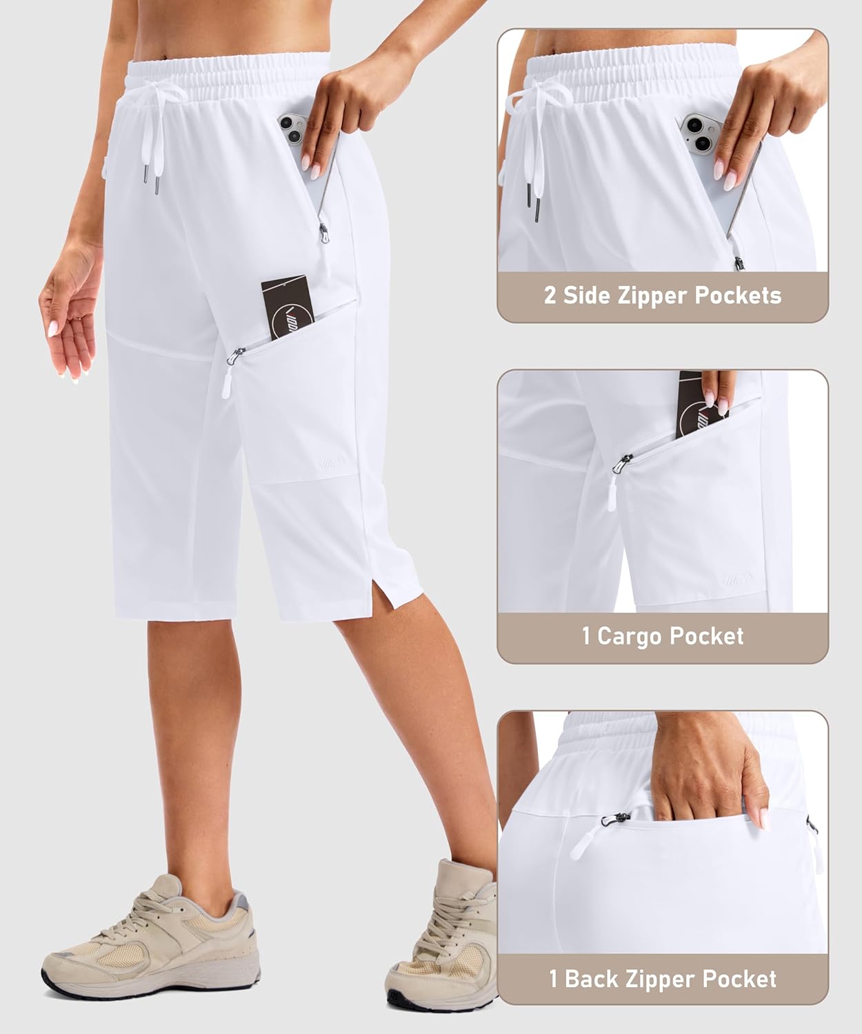 Viodia Women's 15" Hiking Shorts Long Bermuda Cargo Capris Knee Length Lightweight Shorts Quick Dry Elastic Waist for Casual - Image 3