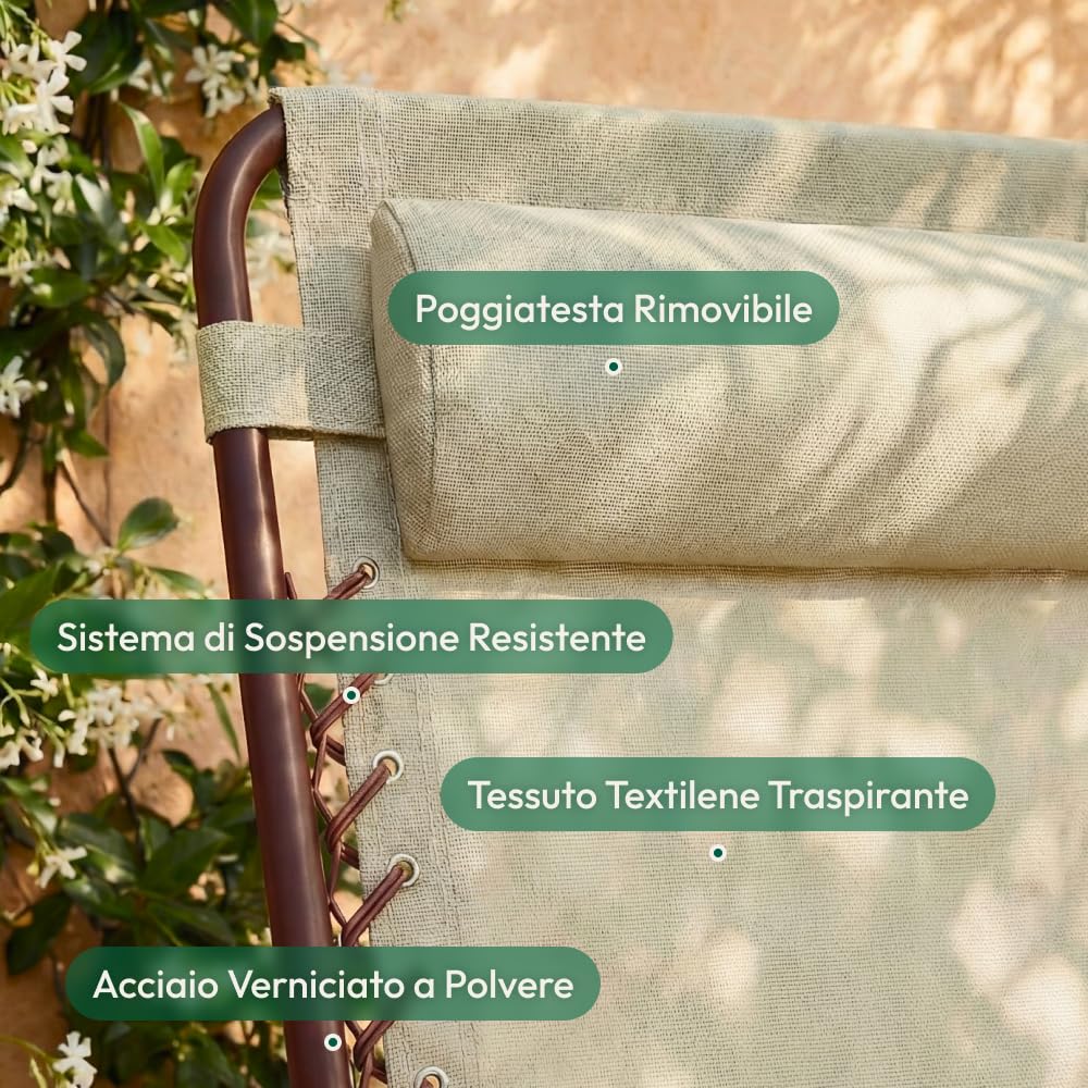 CASABEL Poltrona Relax Gravità Zero Pieghevole con Cuscino, 2 Poltrone Reclinabili Regolabili per Giardino, Balcone o Campeggio con Struttura Acciaio e Tessuto Textilene resistente, Terracotta
