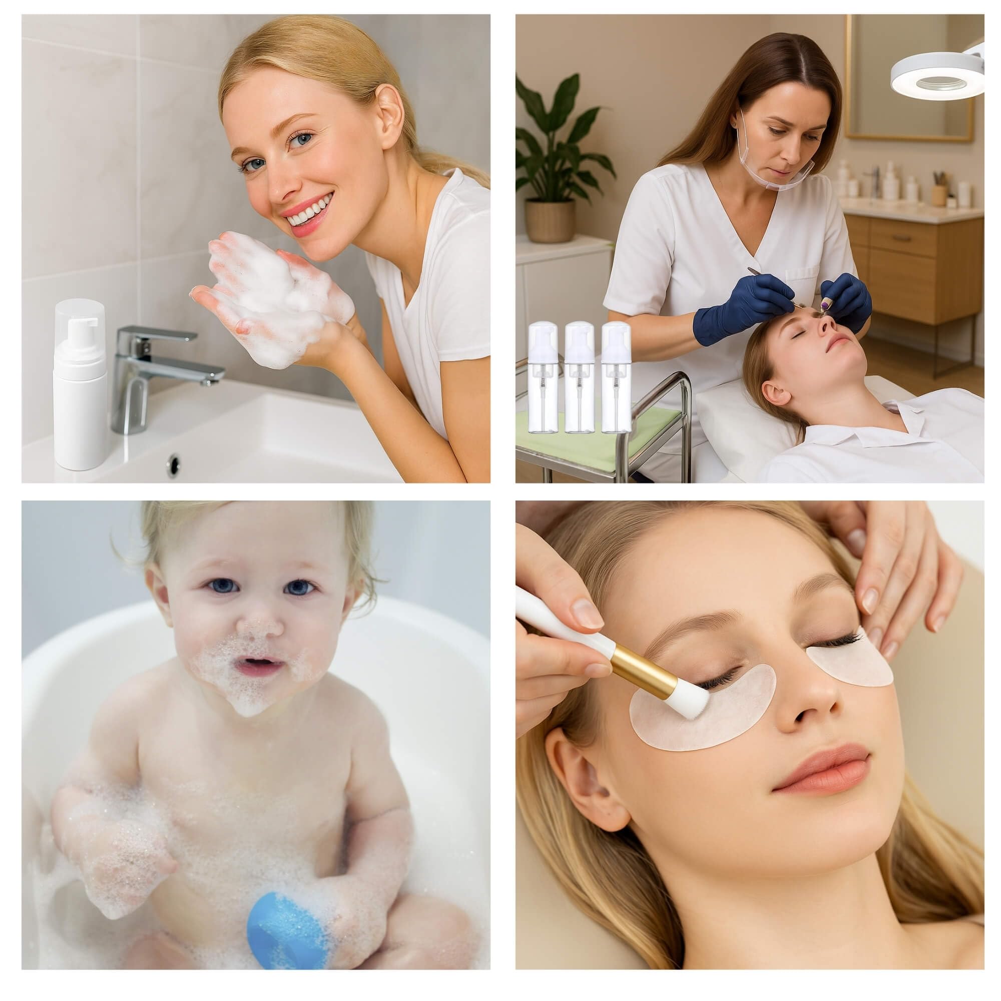 SAANG & JAT Kit di 24 extension per ciglia, 12 flaconi trasparenti in schiuma per shampoo per ciglia da 56,7 g, 12 pennelli dorati per ciglia, forniture da viaggio