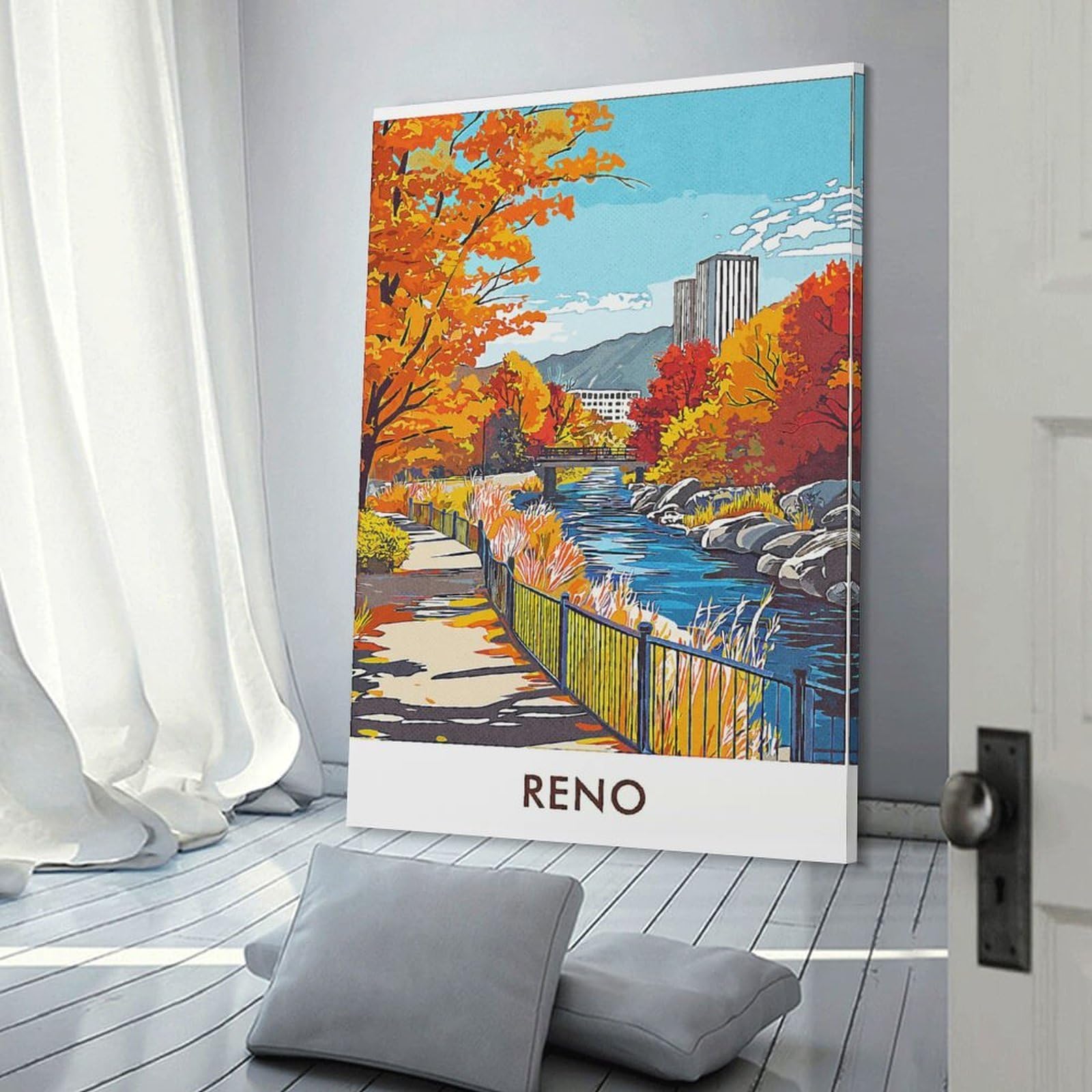 Junmoney Reno Cityscape Autumn Decorative Canvas Print 24x36inch(60x90cm), for Corridors, Hallways Or Apartment Entries, Decorative Wall Art for Narrow Spaces