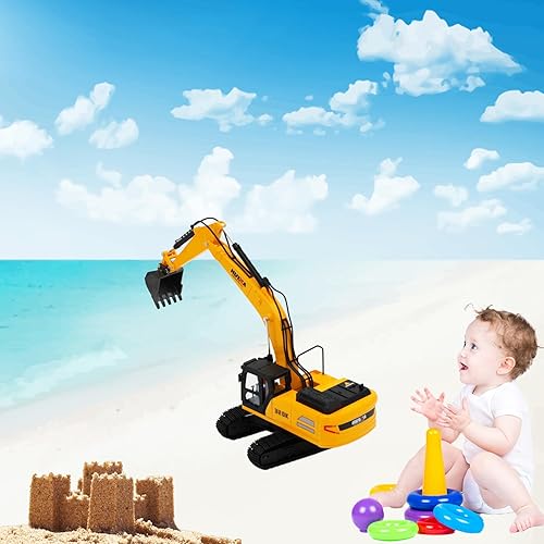 Miniatura 7 de Gemini&Genius Juguete de excavadora, juguete de excavadora de vehículos de construcción a escala 135 de ingeniería fundida a presión con orugas de