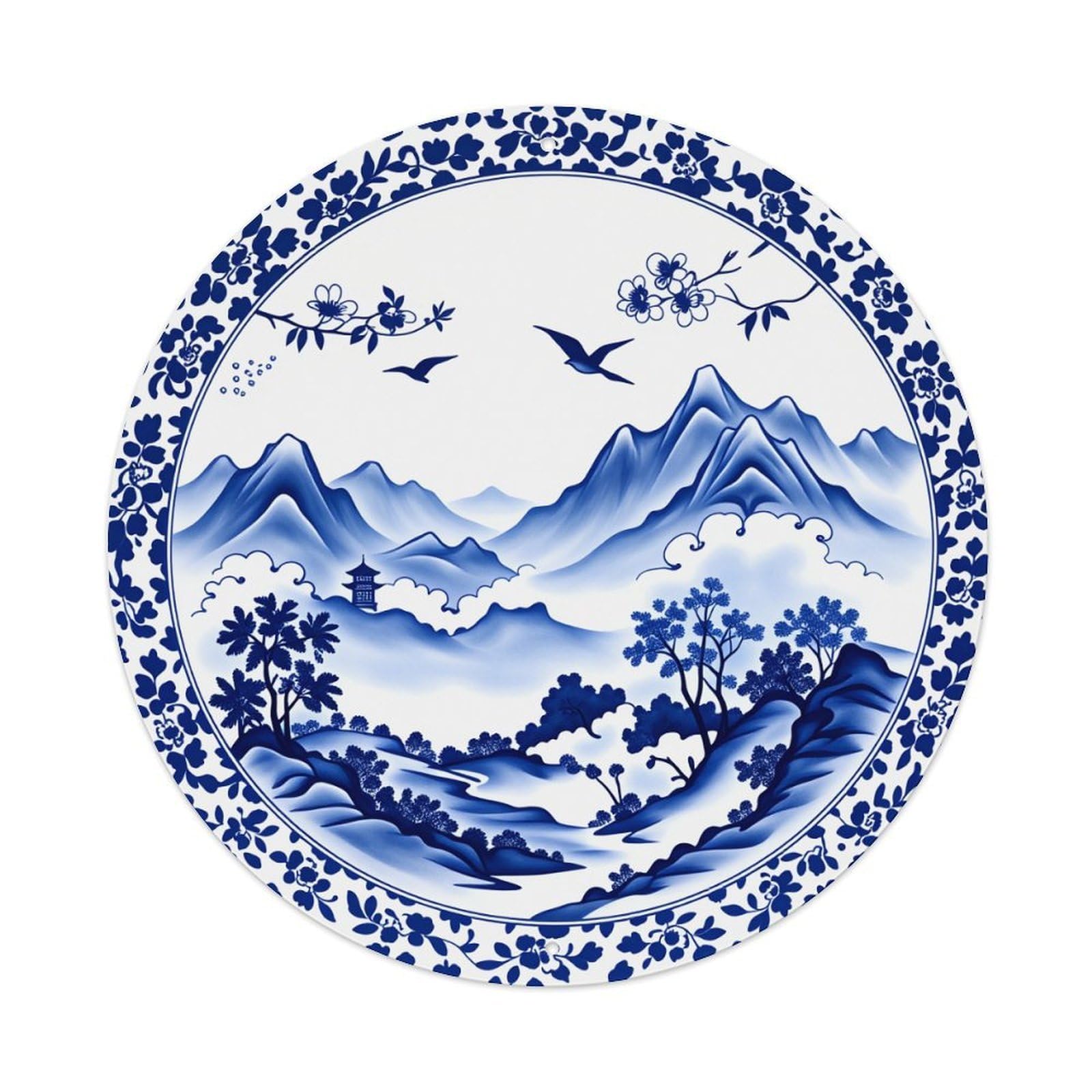 Blue And White Landscape Pattern_1 Round Tin Sign Vintage Style Metal Sign Home Bar Garden Wall Plaque Decor Metal Poster 8x8 Inch