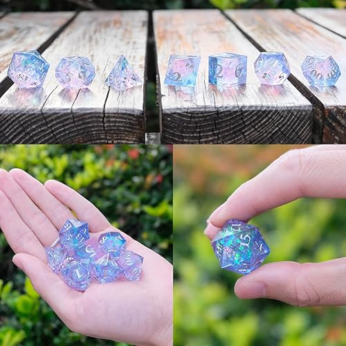 Miniatura 6 de Cttasty DND - Juego de dados de resina de borde afilado, hecho a mano, 7 dados poliédricos, juego de dados DND RPG MTG, juego de dados para juegos