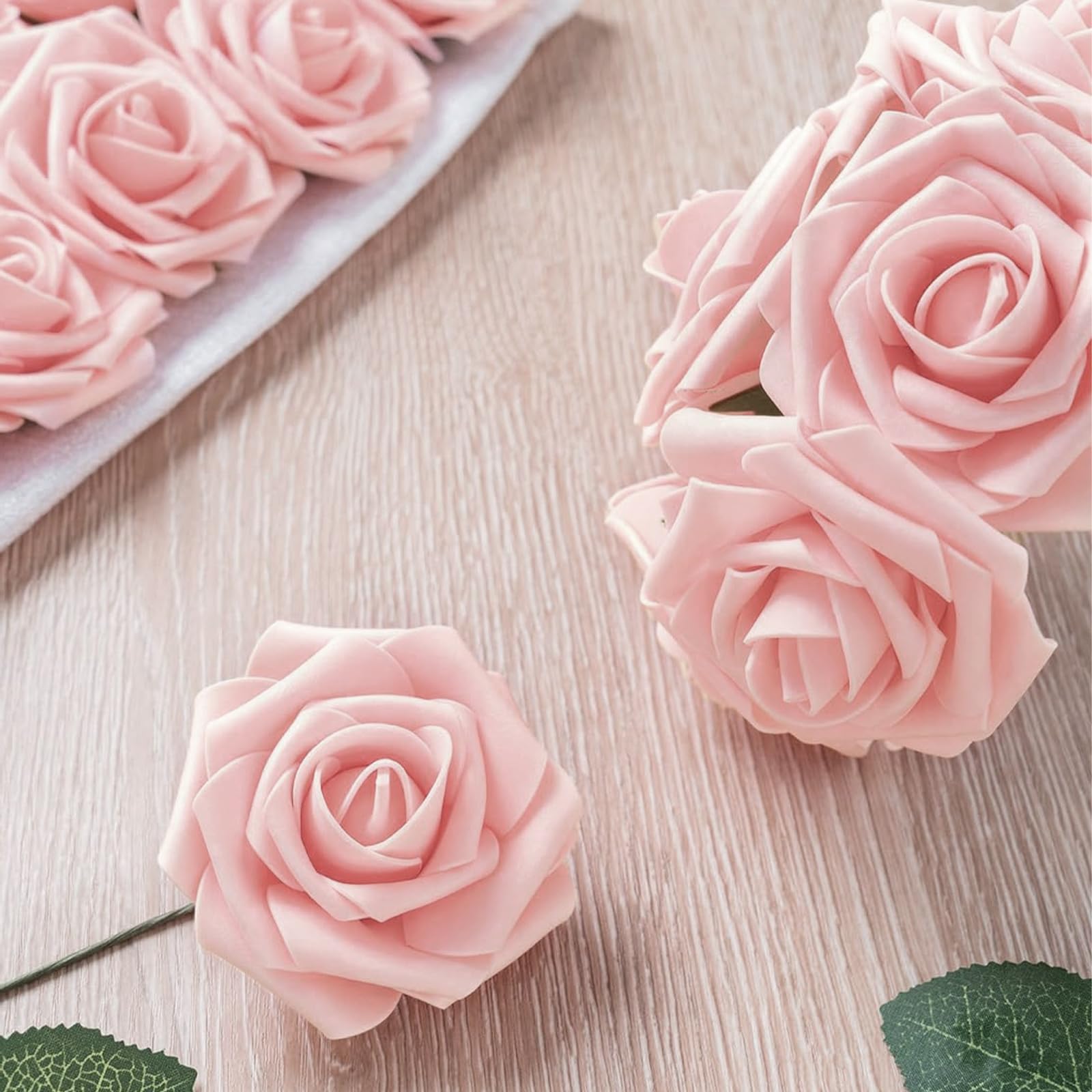 50 Pcs Roses Artificielles Fleurs, Bleu Marine Faux Mousse Rose Avec