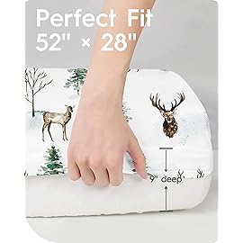 Crib Sheet Netural, Premium Soft Jersey Knit Fitted Crib Sheet, Crib Mattress Sheet, 28\'\'x52\'\'x9\'\' Extra Deep Pocket (Deer & Bear)
