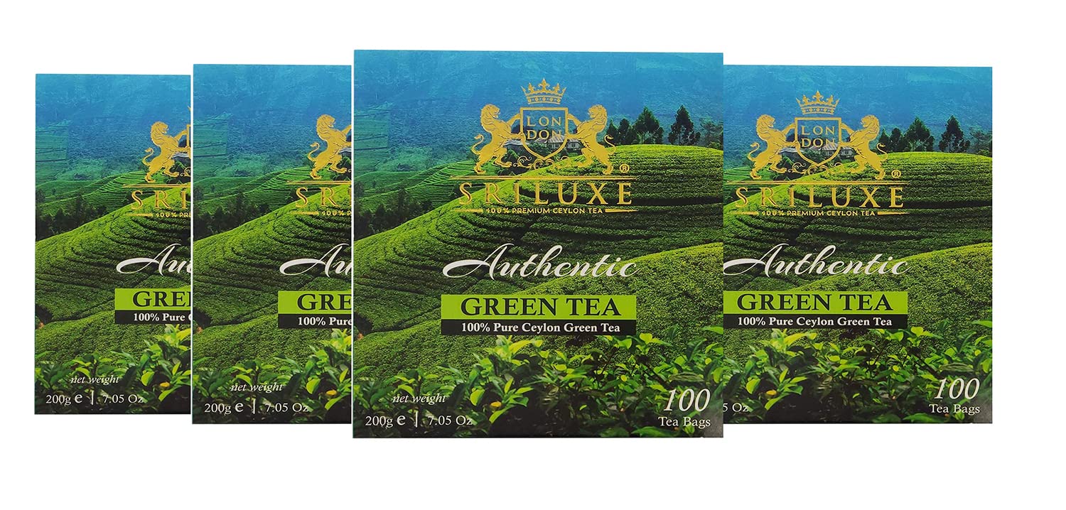 SRILUXE - Green Tea Bags from Sri Lanka 100% Natural Weight Loss Tea, Detox Tea, Slimming Tea, Anti-OXIDANTS Rich - Brew Hot or Iced 100 Tea Bags (Multipack of 4, Total 400 Tea Bags)