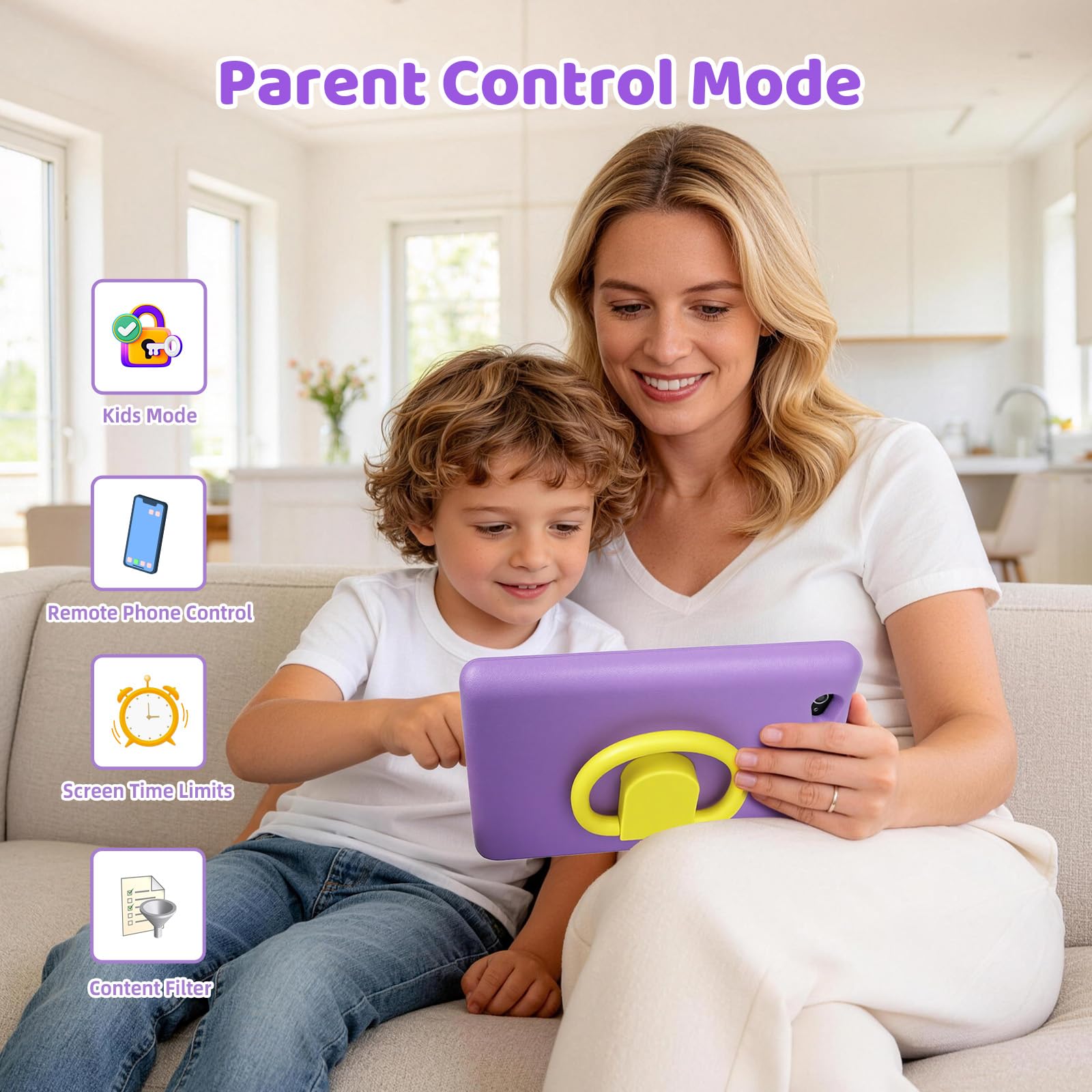 Tablet para Niños 10 Pulgadas, Tablet Infantil Android 16 Cinco Núcleos, 24GB RAM 128GB ROM, Pantalla IPS HD 1280×800, Batería 6000mAh, Control Parental, WiFi 6 Bluetooth (Morado)