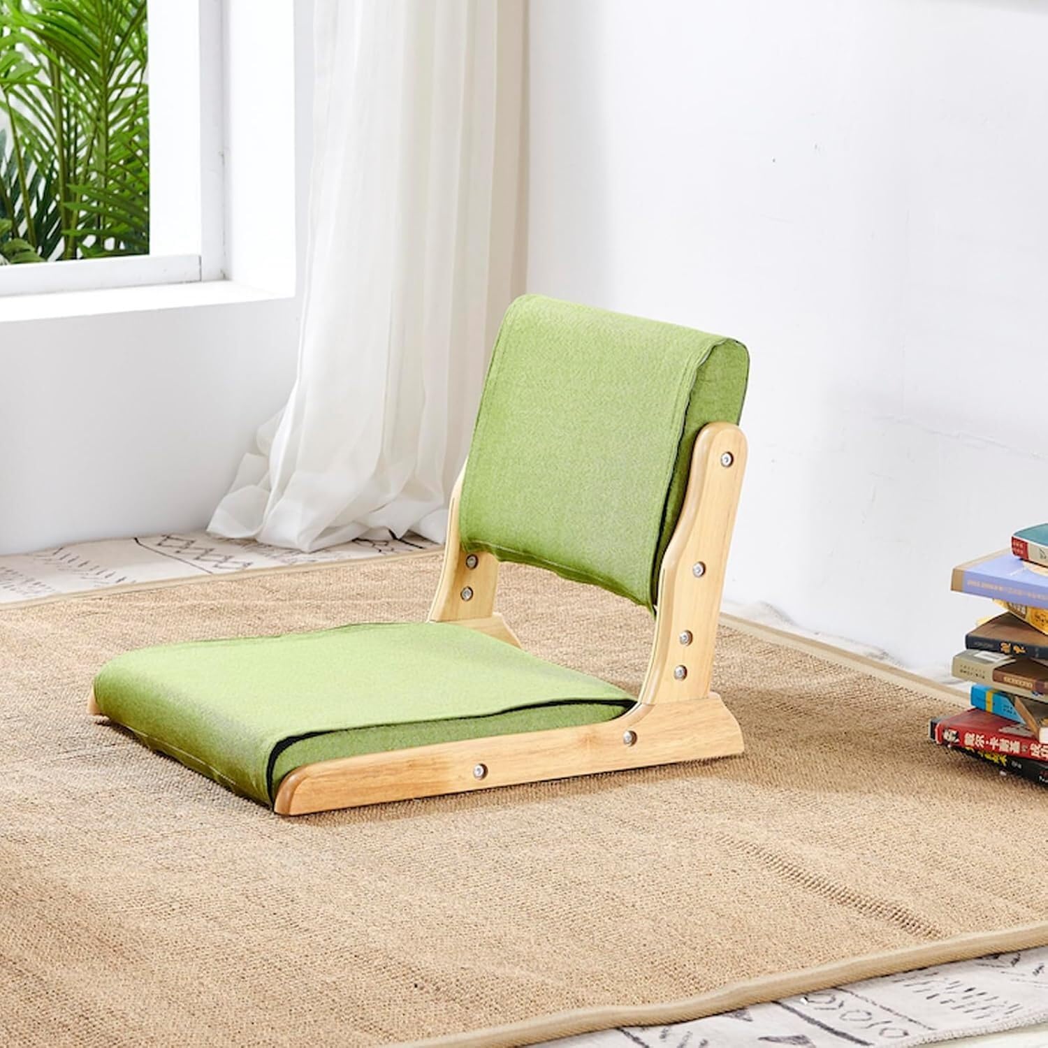 Silla de Piso, Silla de Yoga de meditación Tatami, Silla Plegable for Interior y Exterior con Respaldo, Silla con Respaldo sin Patas de Madera de Caucho(N)