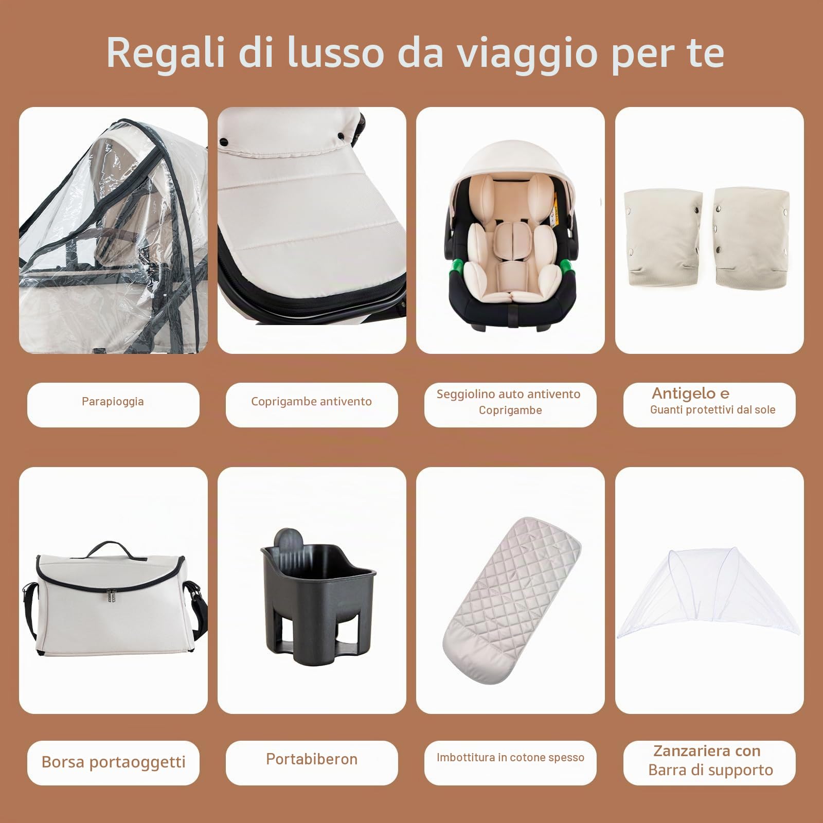 Zkiprm Passeggino 3 in 1, Sistema di Viaggio Con Seggiolino Auto, Carrozzina e navicella, Braccioli Regolabili, Copertura antipioggia, Zanzariera, Guanti, Telaio in alluminio,Per bambini da 0 a 4 anni