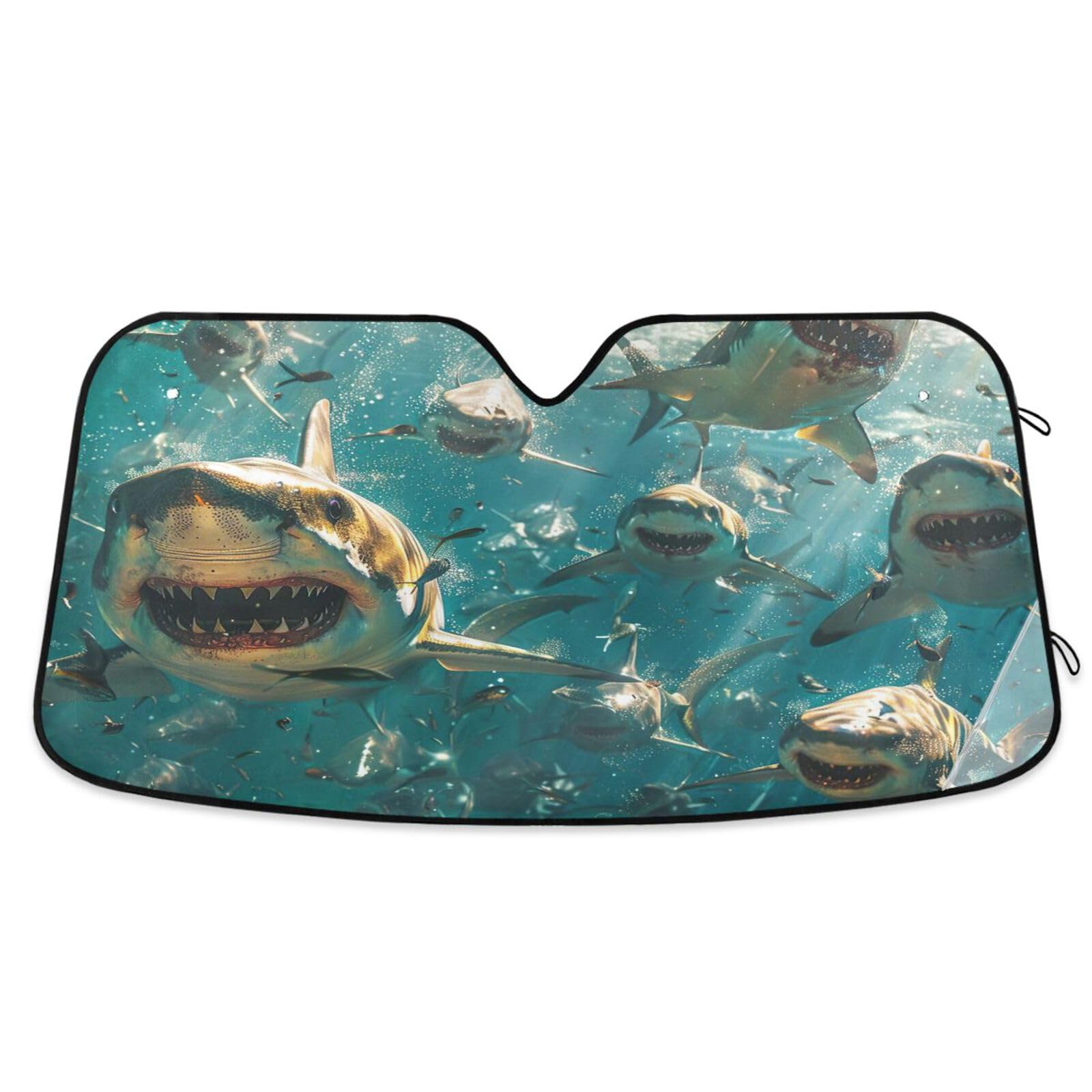 Flradish Sharks in The Ocean Car Front Windshield Sun Shade,Foldable Sun Visor Protector for Car Blocks UV Rays Keeps Your Vehicle Cool 55x27.6 Inch