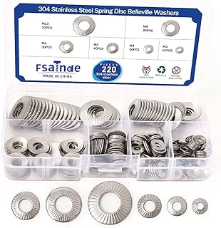 220PCS Metric M3 to M10 304 Stainless Steel Conical knurled Spring Washer Belleville Washer Assortment Kit