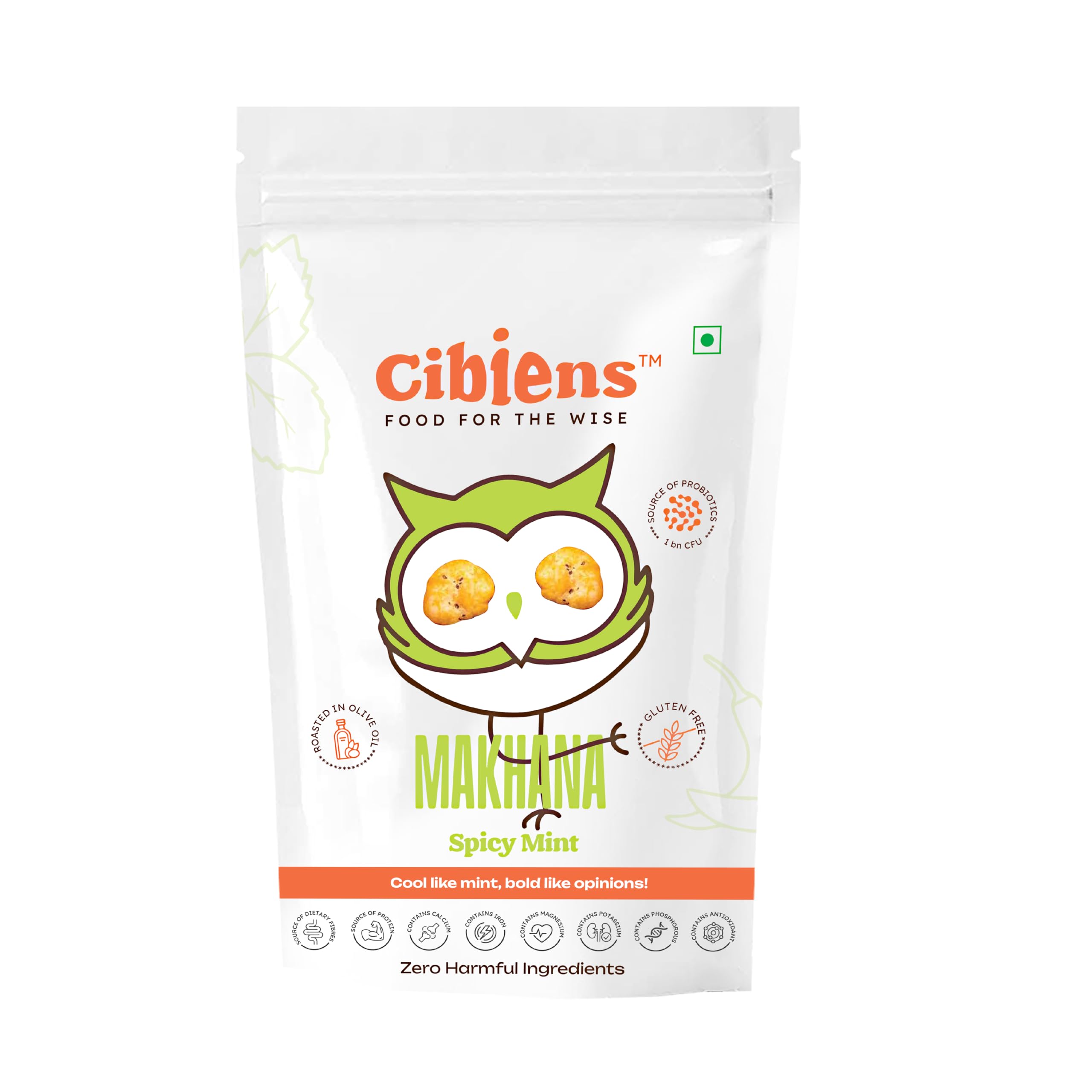 Cibiens Spicy Mint Probiotic Roasted Makhana | Crunchy Guilt-Free Foxnuts | Healthy Snack for Gut Health | High Fibre, Low Calorie, Roasted with Olive Oil | 50g Pack-image-44