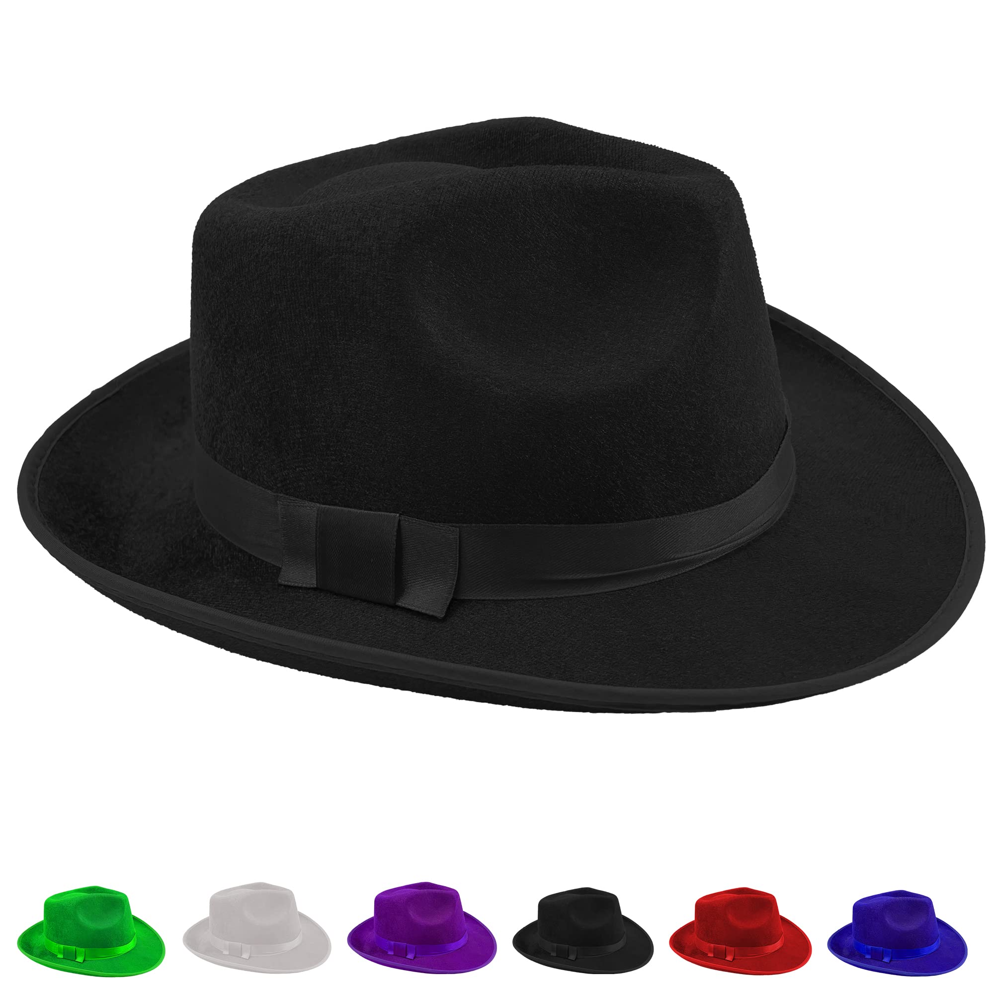 Carnavalife Sombrero Panamá Gangster para Adulto Niños Grandes, Fedora Trilby de 20s para Disfraces de Gatsby, Sombrero de Ala Ancha Hombre de Fieltro con Cintas de Satén, Talla única