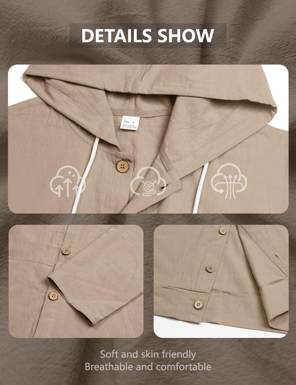 Linen Shirts for Men Casual Long Sleeve Button Down Shirts with Pocket Hoodies Shirt Lightweight Fashion Tops Vacation - Image 6