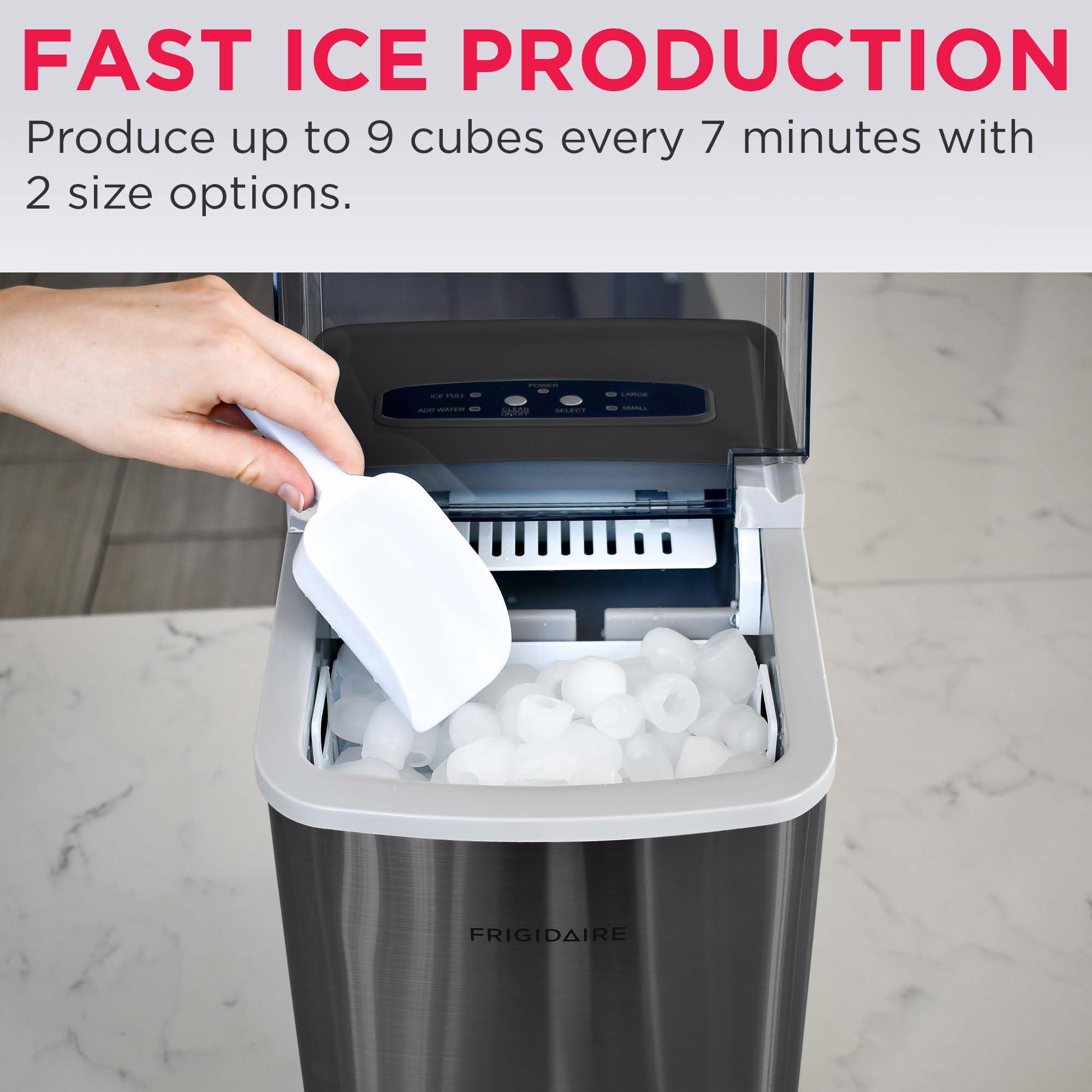 Frigidaire Countertop Portable, 26 Lb Per Day Bullet Ice Maker Machine (Black Stainless Steel) on Fridge.com - View 4
