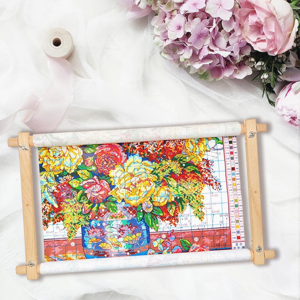 Lakequill Cross Stitch Scroll Frame Holder with Scroll Clip Cross Stitch Needlepoint Scroll Frame Needlepoint Embroidery Tapestry Scroll Frame Quilting Hoop Stand Stitching Frame for Embroidery Tapest