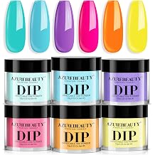 AZUREBEAUTY Bright Summer Dip Powder Nail Set, 6 Colors Pink Blue Purple Yellow Orange Dipping Powder Nail Starter Kit French Art Manicure DIY Mothers Gift for Women, No Need Nail Lamp Cured