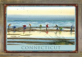 Northwest Art Mall Connecticut Clam Diggers Rustic Metal Print on Reclaimed Barn Wood from Watercolor by Artist Dave Bartholet 11.5" x 17.5"
