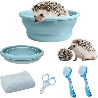 Hedgehog Supplies Hedgehog Bath Kit Plastic Foldable Hedgehog Bathtub, Hedgehog Nail Clippers, 2PCS Bathing Brush, Bath Towel, Pet Guinea Pig Bath for Small Animal