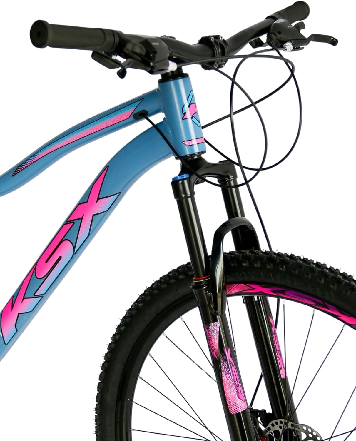 Bicicleta vista lateral com fundo branco.