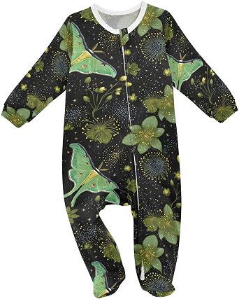 Plaaee Unisex-baby One-piece Footie,Luna Moth Stars Zip Up Jumpsuit Footed Sleep and Play 3-24M