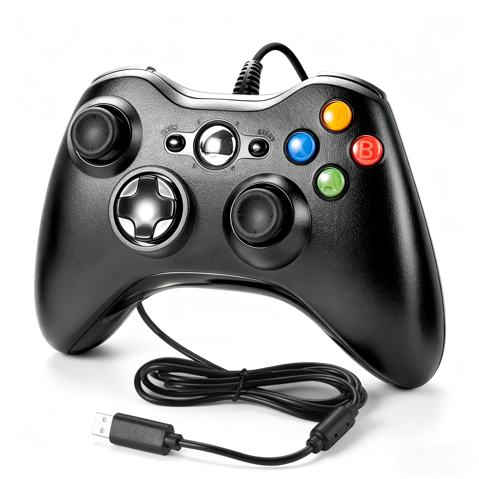 AYHWP Mando para Xbox 360, mando con cable USB, retroalimentación por vibración y joysticks analógicos de precisión, compatible con PC/Windows 11/10/8/7/XP, función Plug and Play inmediata