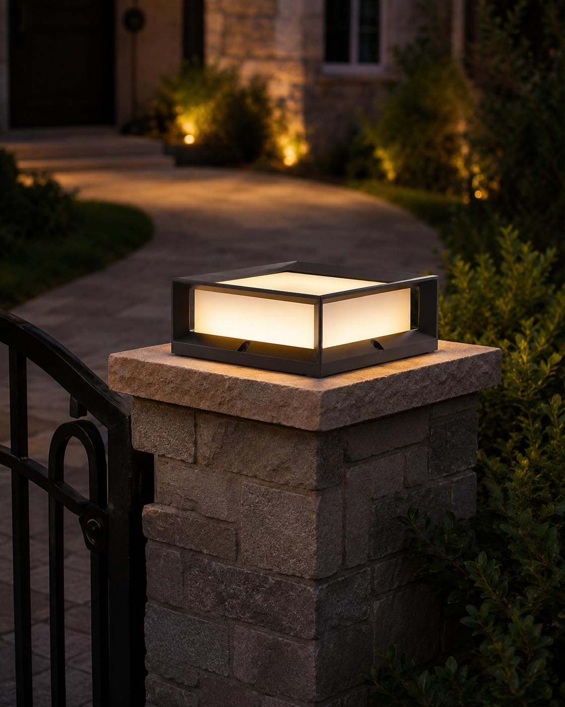 8.6" Outdoor Post Light, Hardwired AC100-240V LED Pillar Column Light, 15W 1200LM 3000K Warm White, IP65 Waterproof Aluminum for Garden Patio Gate Pillar