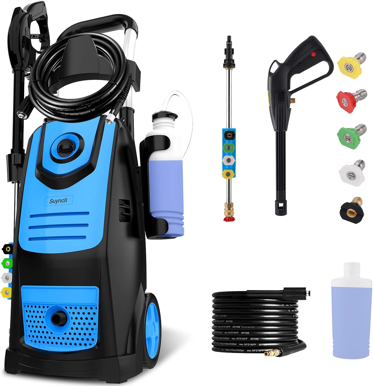 Suyncll Pressure Washer 3800PSI Max 2.8 GPM Electric Pressure Washer High Power Washer Machine Cleaner with Nozzles, Spray Gun, Detergent Tank For Cleaning Homes, Cars, Driveways, Patios(Blue) : Garden & Outdoor