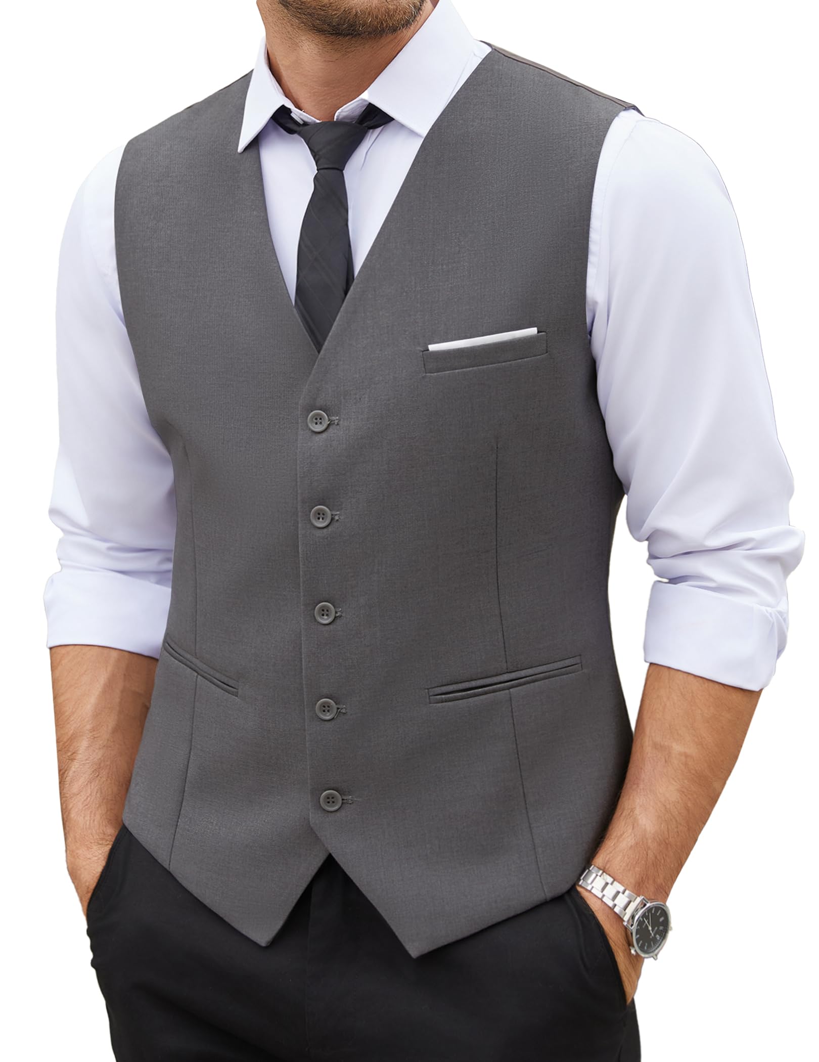 COOFANDY Men's Suit Vest Slim Fit Business Formal Waistcoat Casual Dress Vest