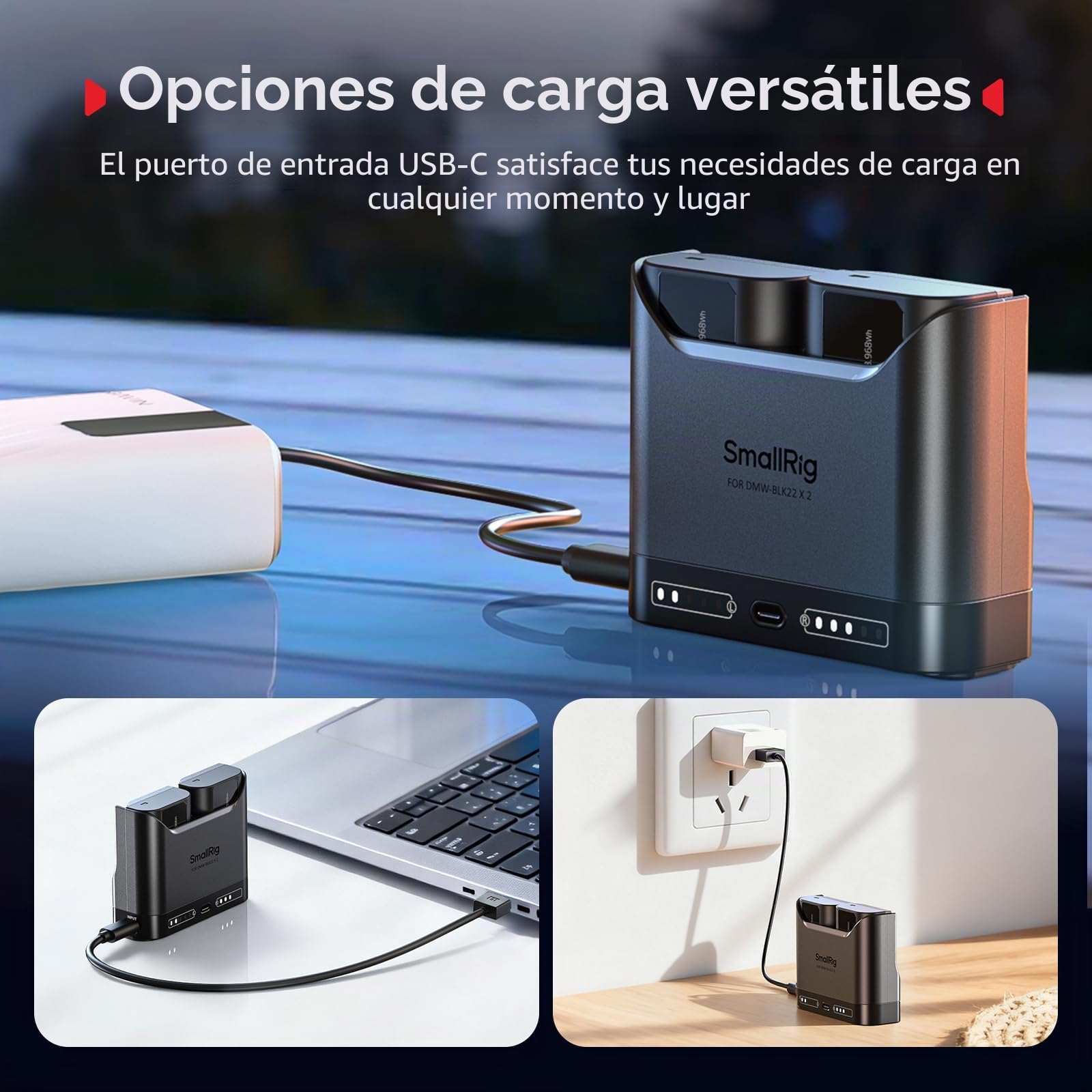 SMALLRIG Kit de Batería DMW-BLK22 para Panasonic, Cargador Dual 22.5W con Baterías 1940mAh, Compatible con Lumix GH5/GH5II/GH6/GH7/S5/S5II/S5IIX/S9/G9II - 5487