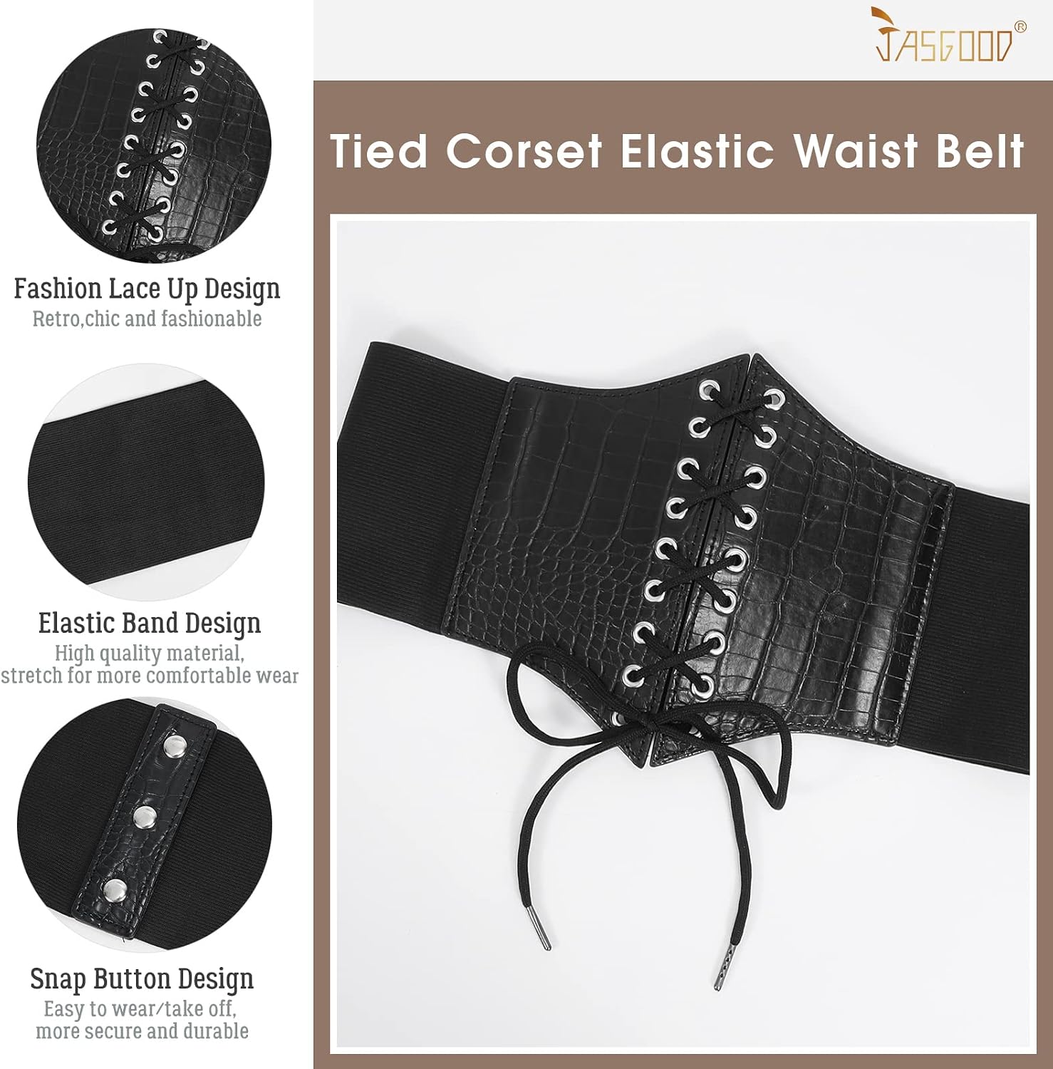 JASGOOD Women’s Renaissance Corset Belts Elastic Costume Wide Waist Belt image 4